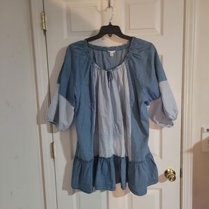 Blue Striped Denim Women's Top